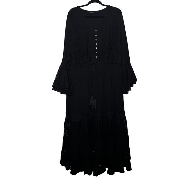 City Chic Tisha Black Lace Maxi Dress Bell Sleeve Boho Whimsigoth Plus Sz XL‎ 22 - Picture 6 of 11
